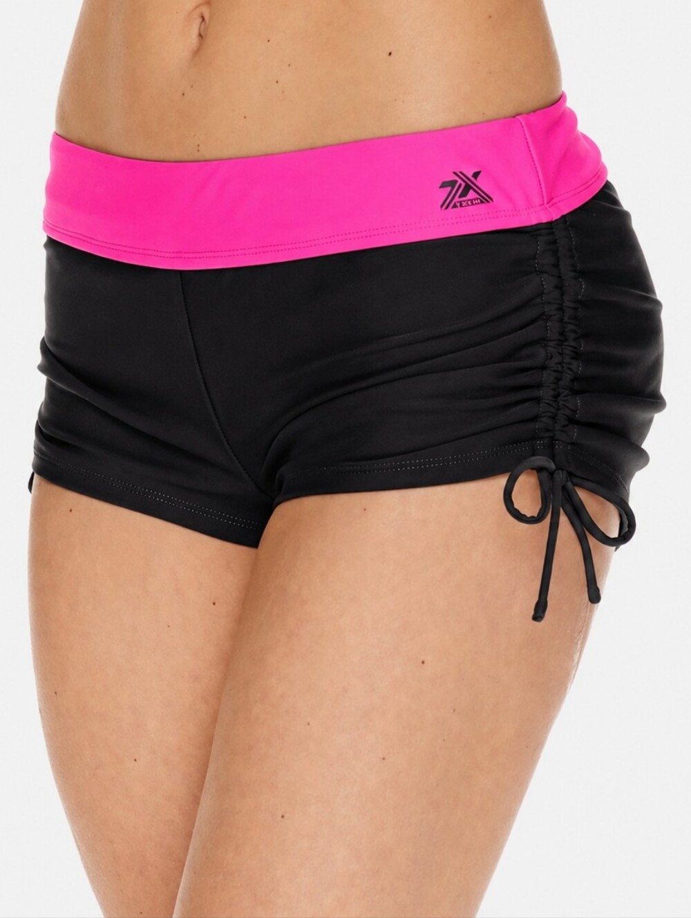 ZeroXposur Neon Pink Black Ruched Swim Shorts XS UPF 30+ Boyshort Bikini Bottom